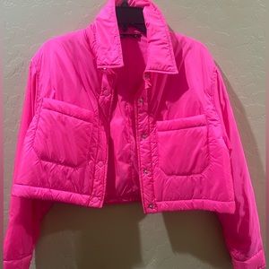 Zara Hot pink Cropped puffer jacket Size Large